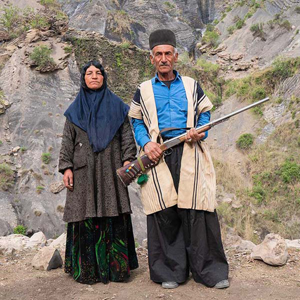 A nomad couple standing in the Zagros mountainous area