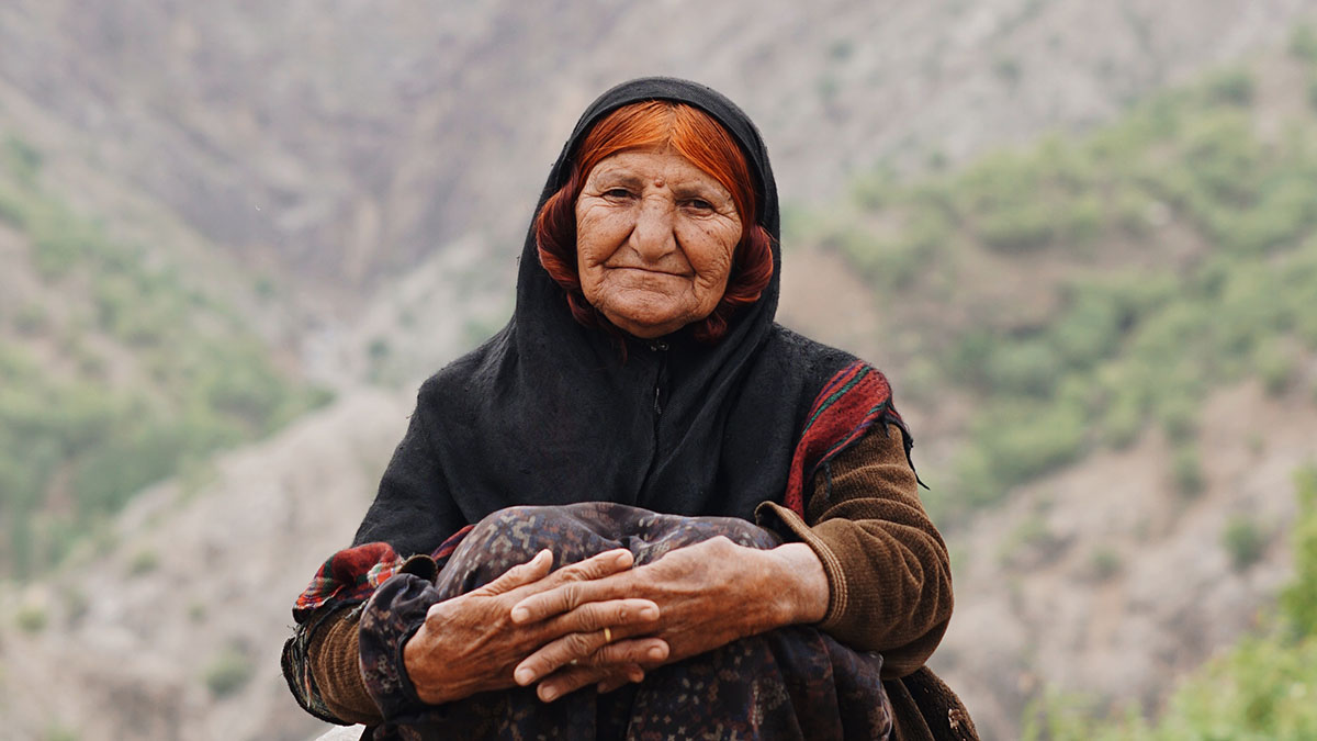 Bibi Gohar, a nomad old woman with Bakhtiari hair style